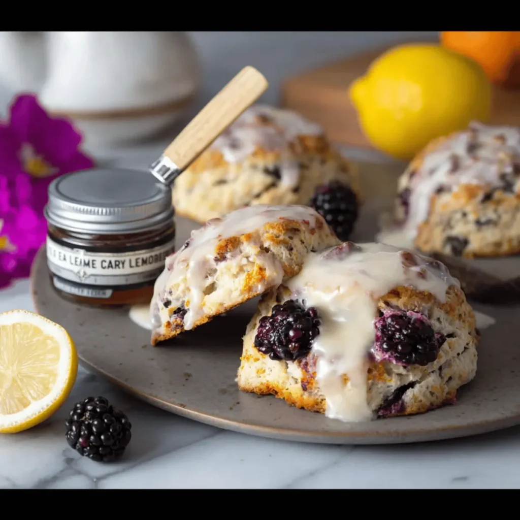 Earl Grey Blackberry Scones with Lemon Glaze