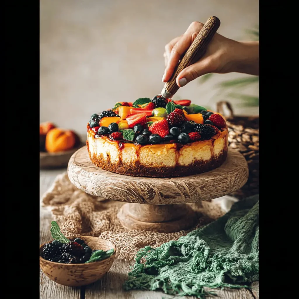Summer Berry and Peach Cheesecake