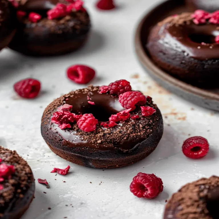 Baked Chocolate Donuts with Raspberries