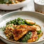 Crispy Chicken with Blistered Courgettes and Herby Green Sauce