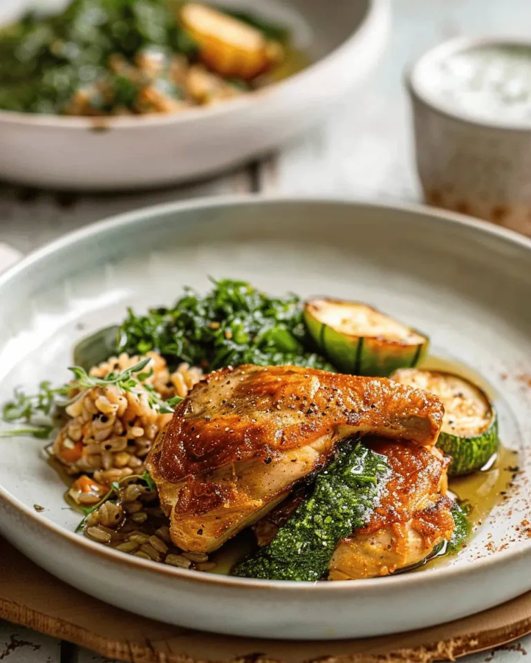 Crispy Chicken with Blistered Courgettes and Herby Green Sauce
