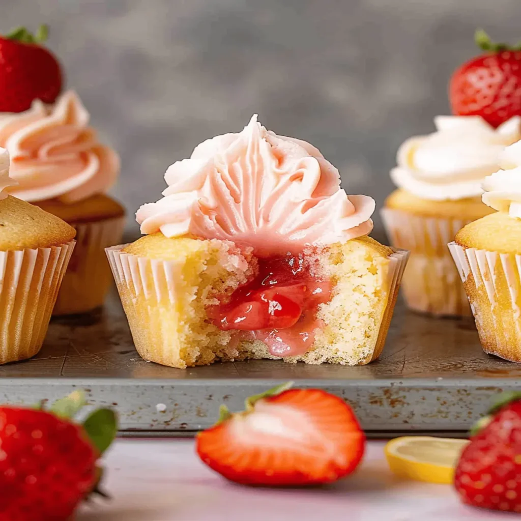 Lemon Cupcakes with Strawberry Filling