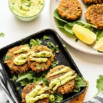 Sweet Potato Patties with Red Lentils & Creamy Avocado Cilantro Sauce