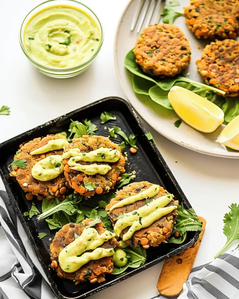 Sweet Potato Patties with Red Lentils & Creamy Avocado Cilantro Sauce