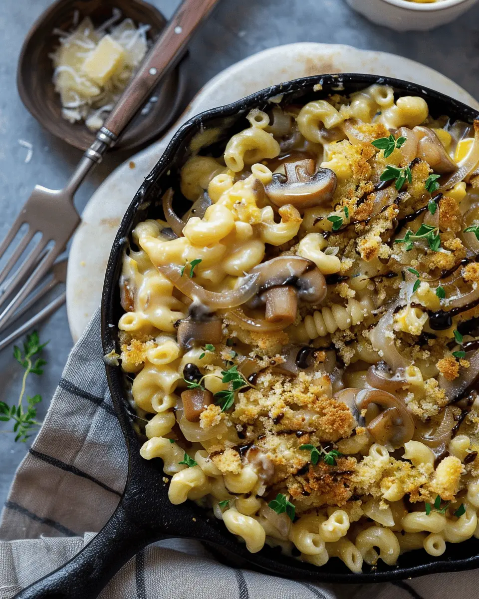 Balsamic Caramelized Onion Mushroom Mac n Cheese Delight