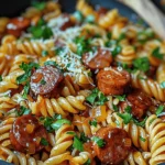 One-Skillet Spicy Honey BBQ Sausage & Pasta