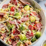 Italian Chopped Brussels Sprouts Salad with Chickpeas and Salami