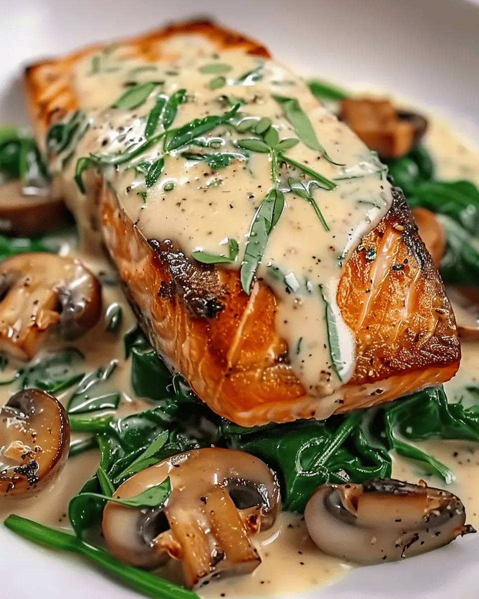 Garlic Butter Salmon: A Cozy Spinach and Mushroom Delight