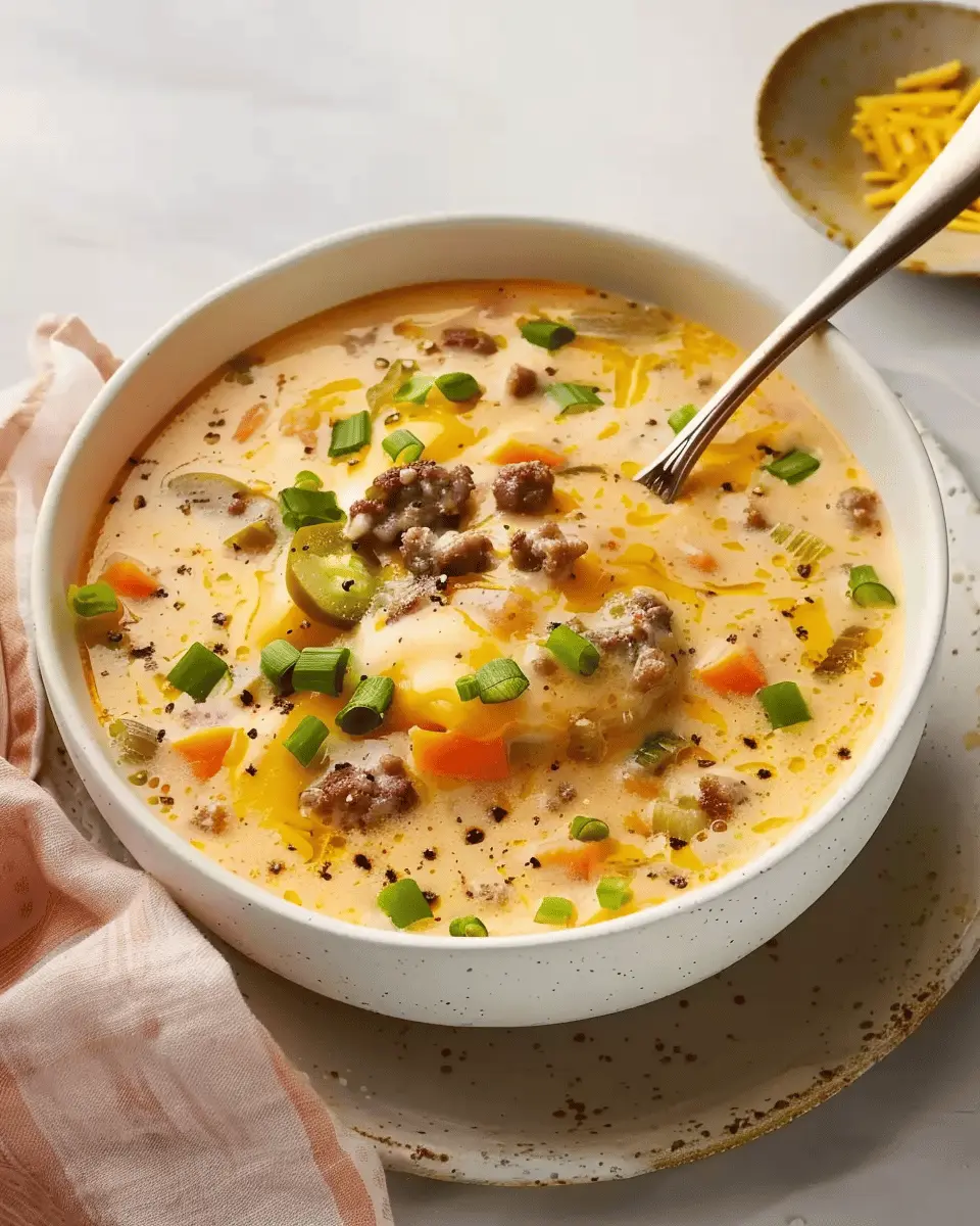 Creamy Hearty Cheeseburger Soup: A Cozy Indulgence with Turkey Bacon