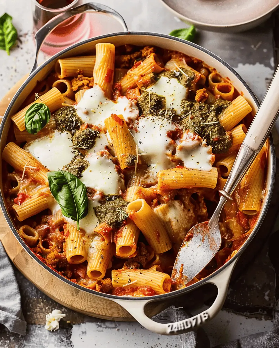 Comforting Baked Rigatoni Pasta with Turkey Bacon for Family Nights