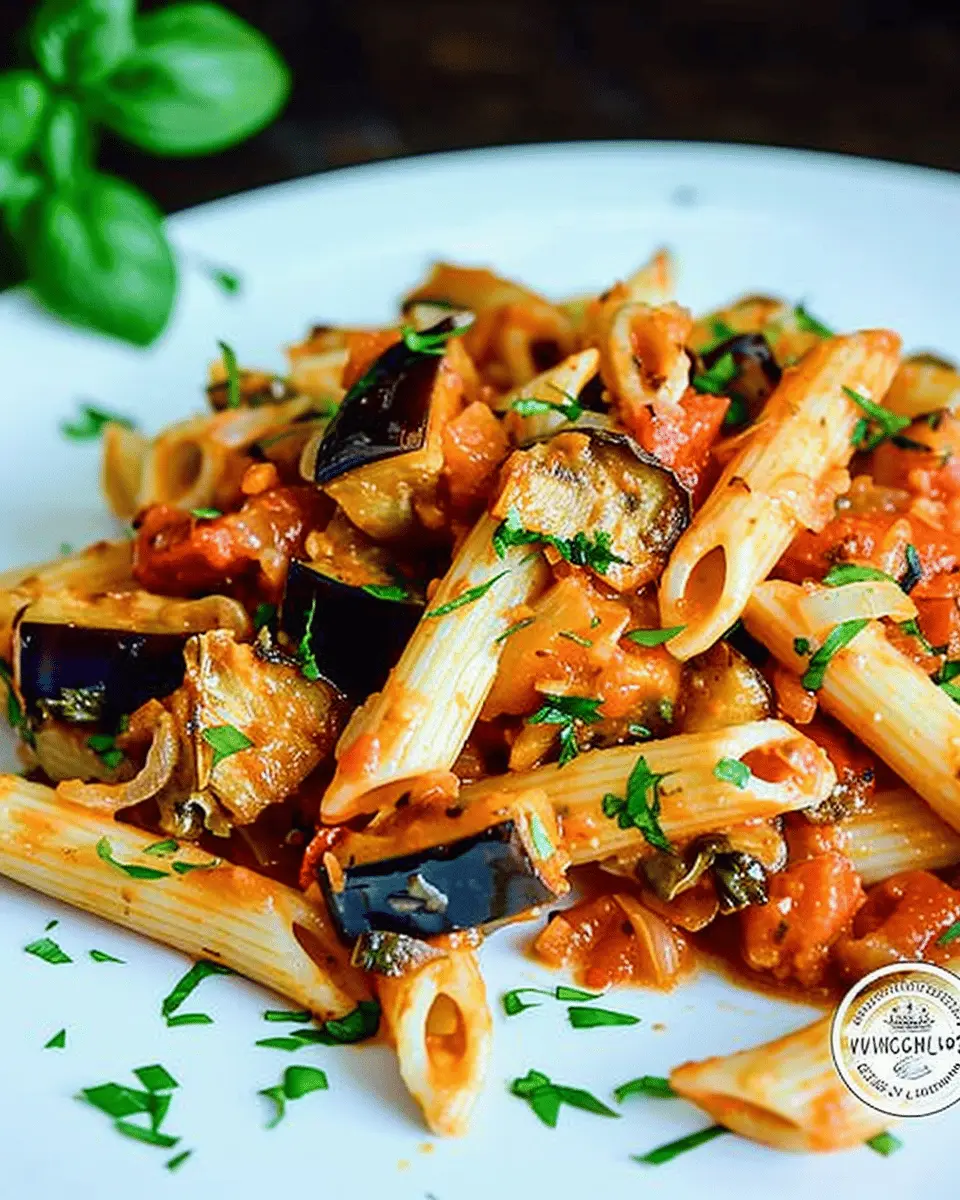 Caramelized Onions Roasted Eggplant Tomato Penne Pasta Blissfully Vegan Gluten-Free