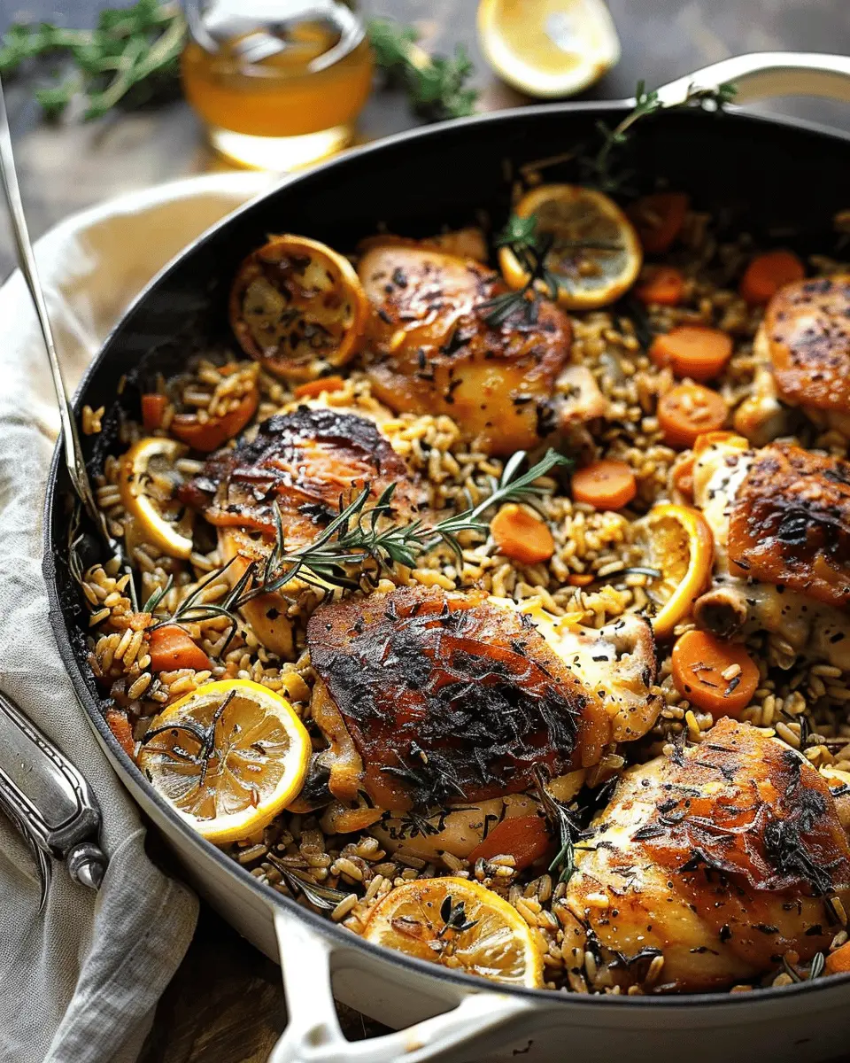 One Pot Lemon Rosemary Dijon Chicken with Butter Toasted Rice Pilaf