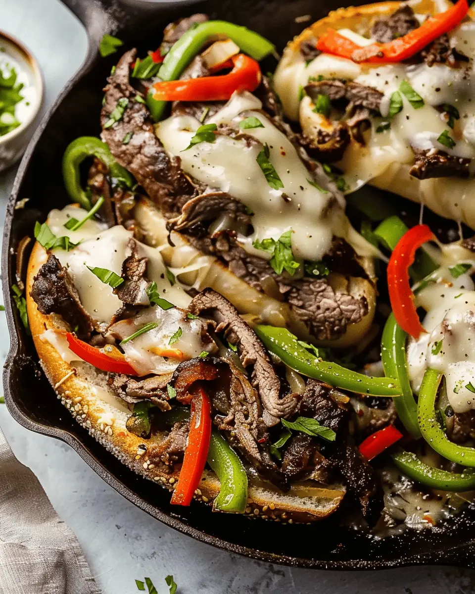 Skillet Philly Cheesesteak with Turkey Bacon and Chicken Ham Delight