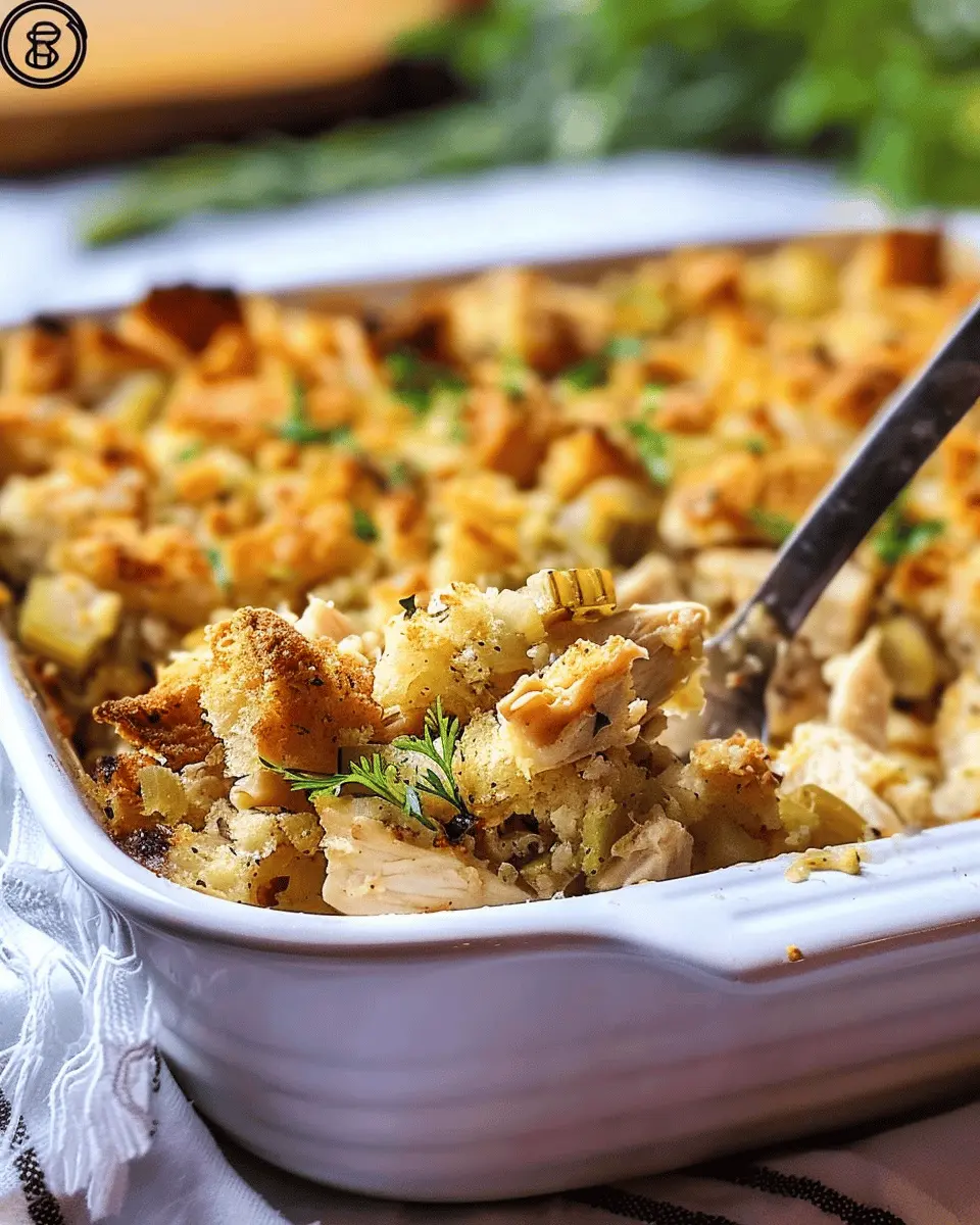 Easy Chicken and Stuffing Casserole with Turkey Bacon Delight