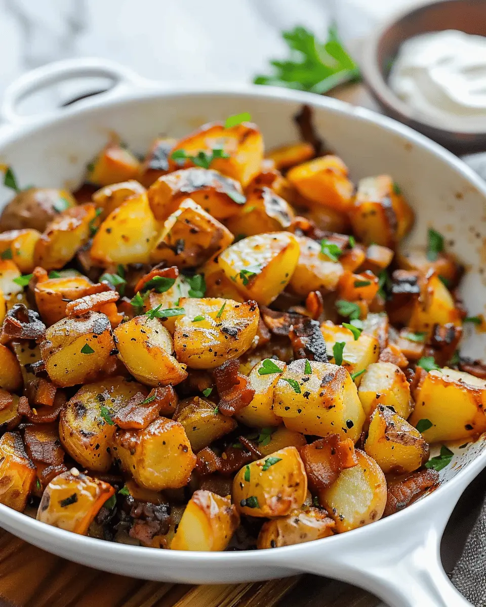 Crispy Breakfast Potato Skillet with Turkey Bacon and Chicken Ham