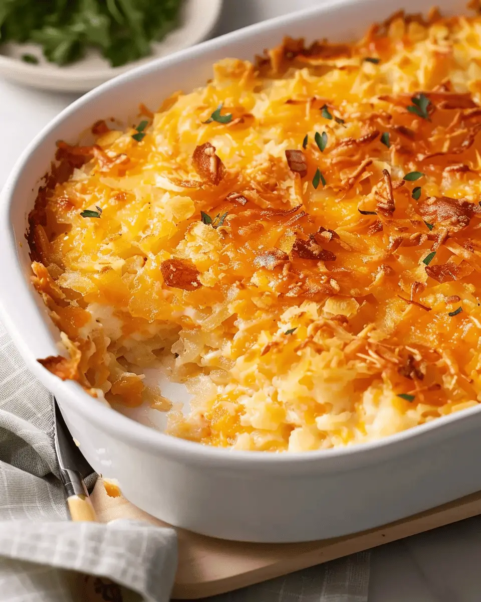 Cheesy Hash Brown Casserole with Turkey Bacon and Chicken Ham Delight