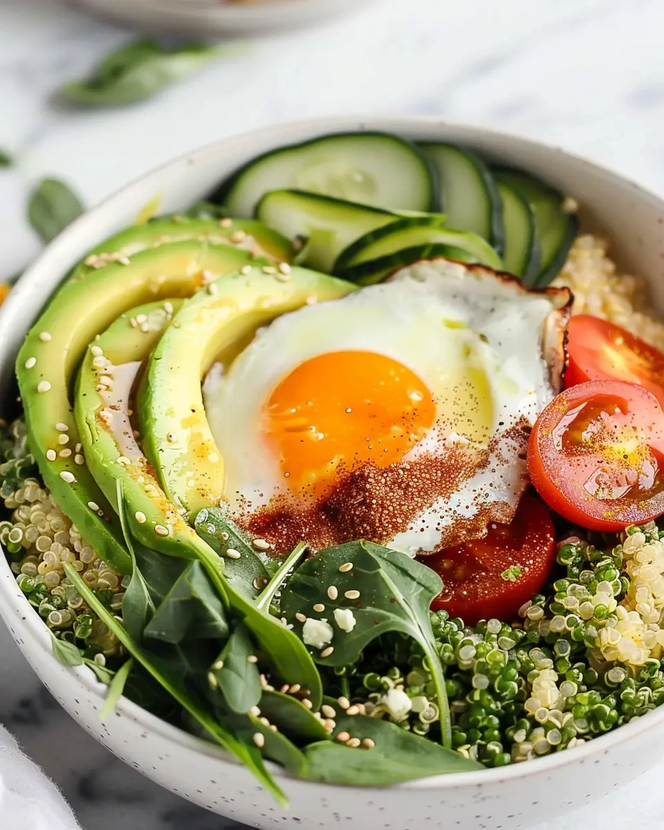 Savory Quinoa Breakfast Bowl with Turkey Bacon and Fresh Veggies